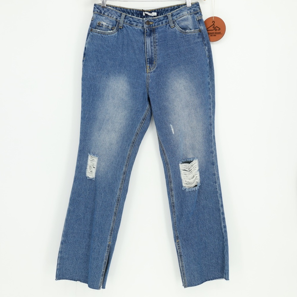 AVEC LES FILLES‎ Distressed Split Hem Straight Leg Jeans
